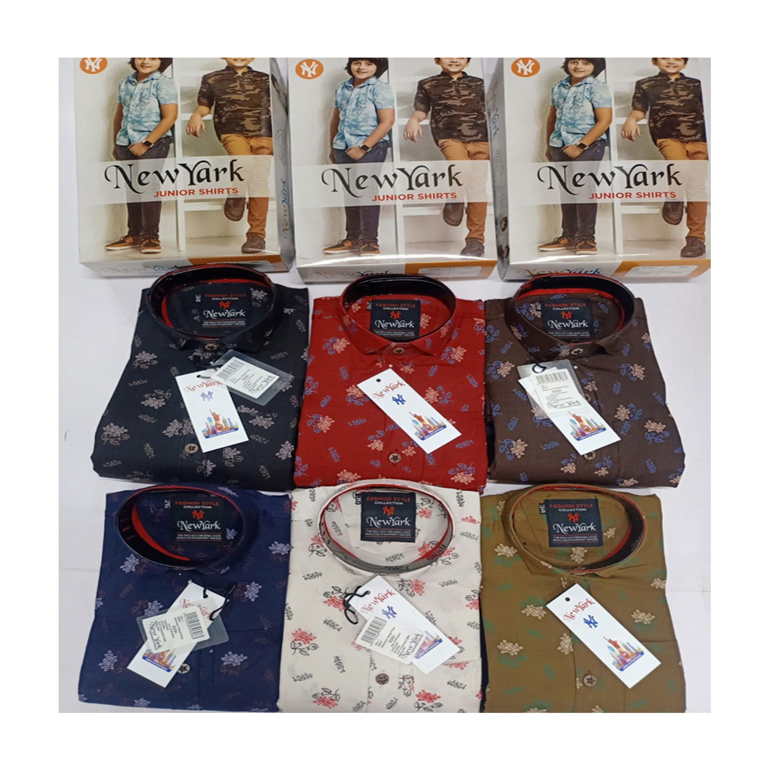NEW YARK Cotton Floral Print Shirt For Boys | Pack Of 18