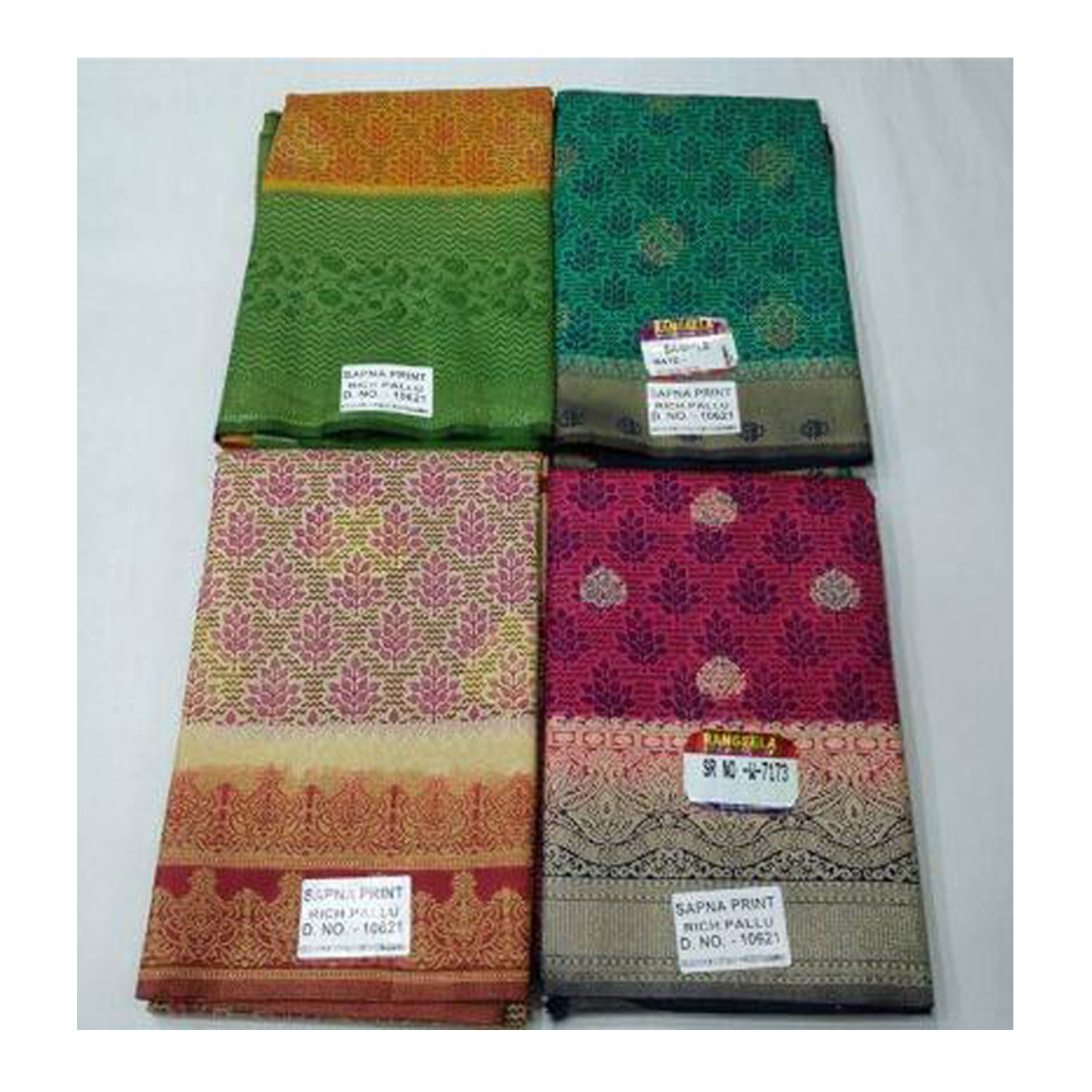  Women's Silk Cotton Weaving Work Sapna Print Saree |D.NO - W-7173| Pack of 4