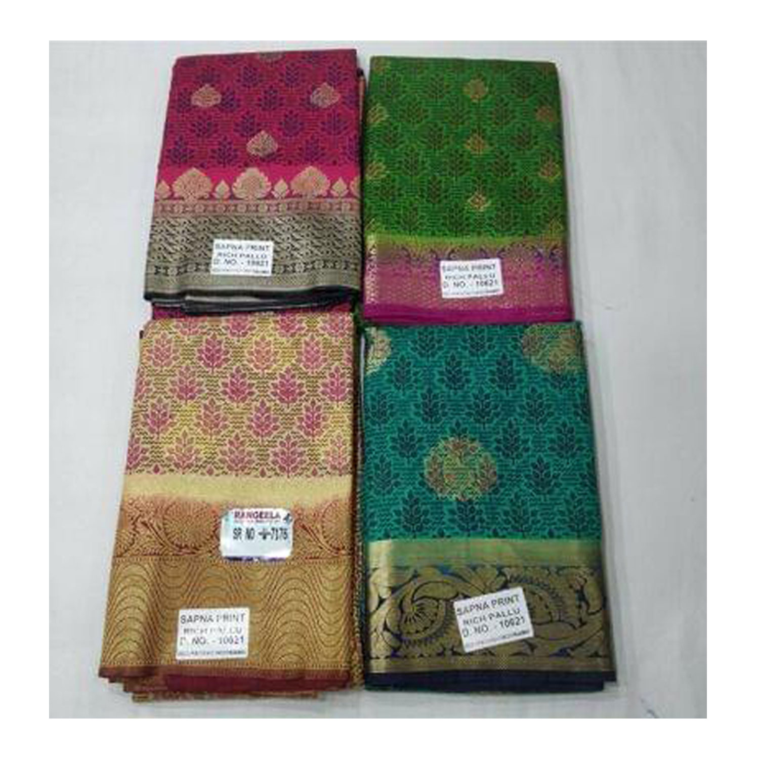  Women's Silk Cotton Weaving Work Sapna Print Saree |D.NO - W-7176| Pack of 4