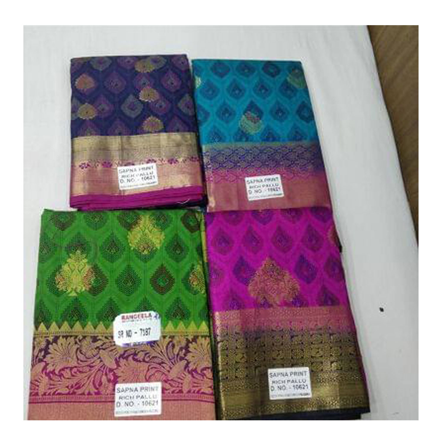  Women's Silk Cotton Weaving Work Sapna Print Saree |D.NO - W-7187| Pack of 4