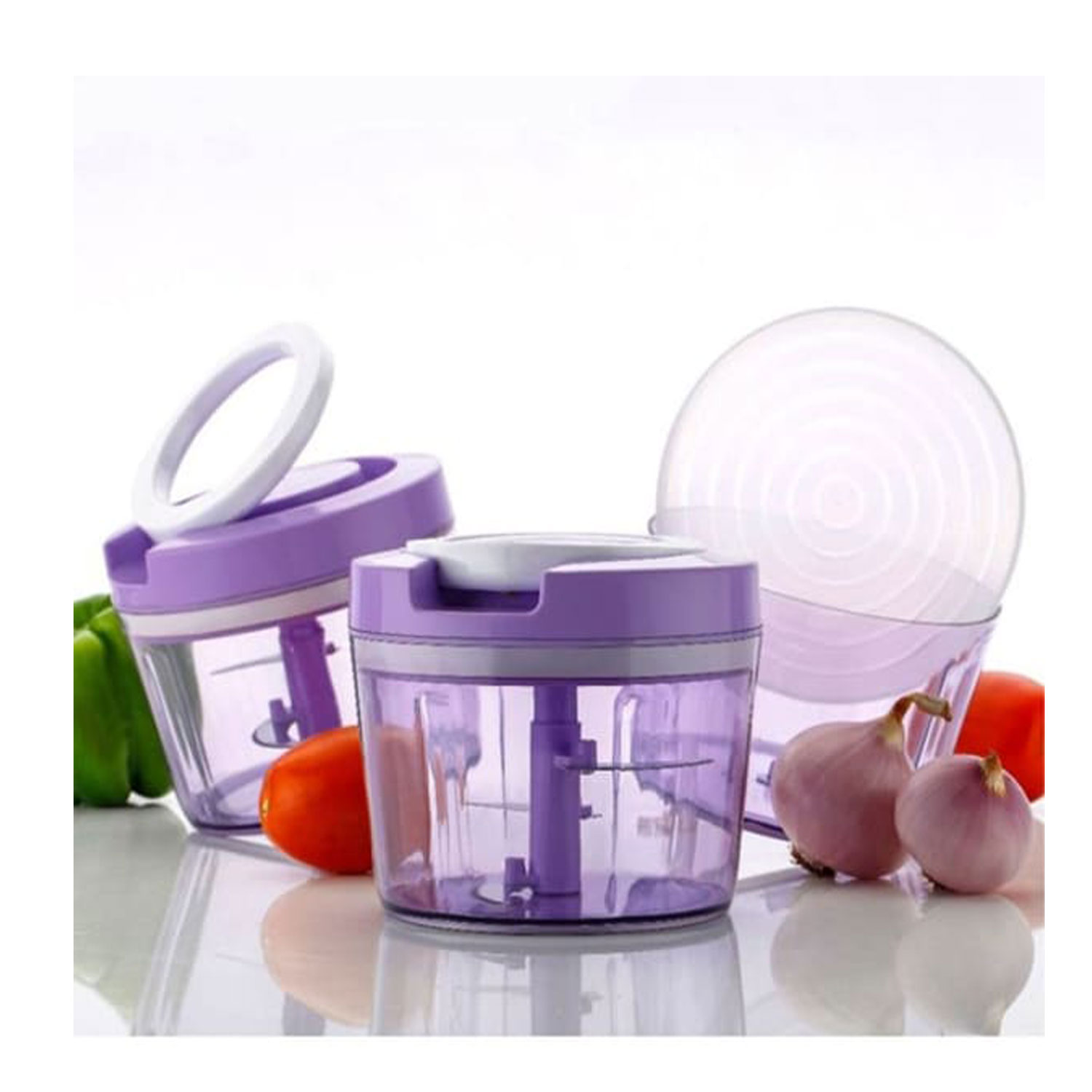500ml Handy Plastic Chopper with Pull Cord Technology and 3 Stainless Steel Blades Eco Friendly Design Vegetable and Fruit Choppers (Multicolor)