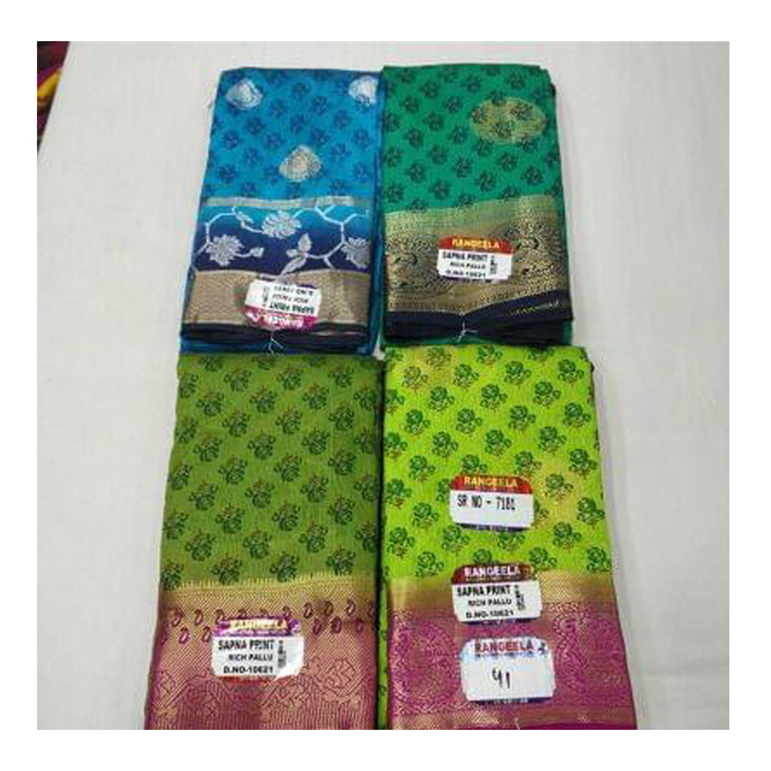  Women's Silk Cotton Weaving Work Sapna Print Saree |D.NO - W-7181| Pack of 4