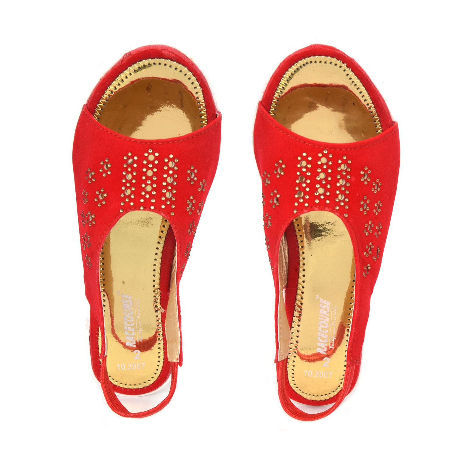 Racecourse Girl's Wedges Heel Velvet Embossed Bantu News Sandal With the Heel Height of 1.5 Inch 3007 Red (Pack of 8)