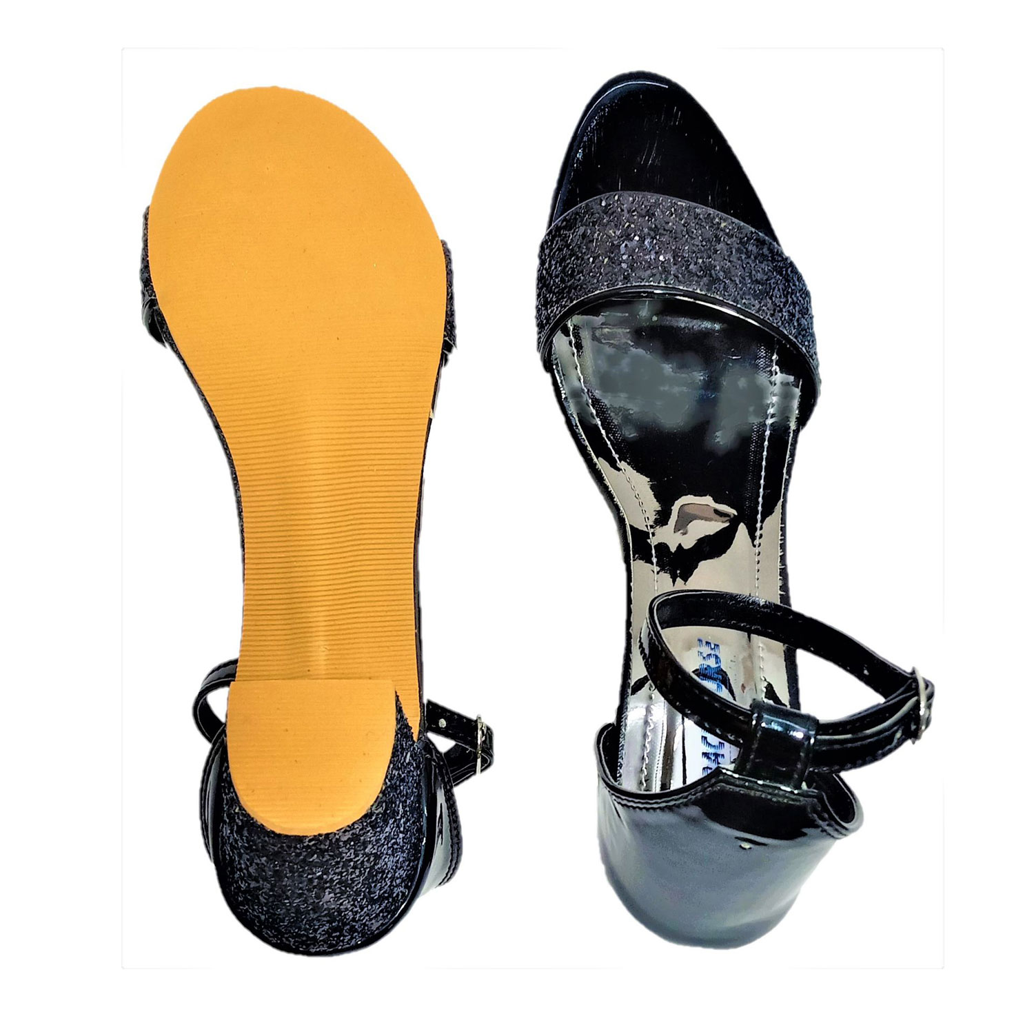 Racecourse Women's Block Heel High Bottom Beige Sheet Glitter Sandal With the Heel Height of 2.5 Inch 65.9039 Black(Pack of 6)