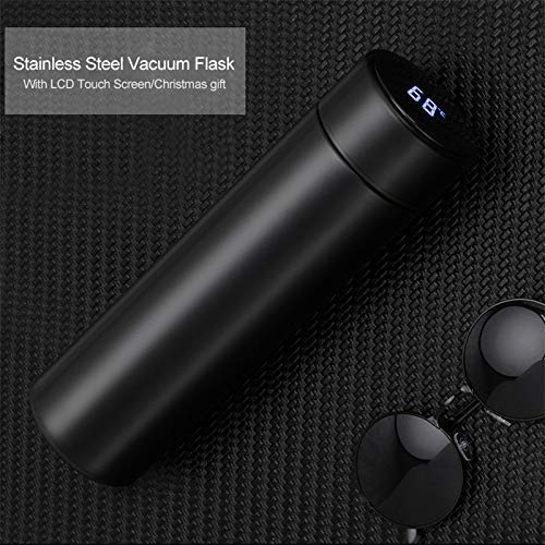 Stainless Steel Temperature Water Bottle Thermos, Double Wall Vacuum Intelligent Cup with LCD Smart Display for Office, Home, Gym, Outdoor Travel Hot and Cold Drinks (500 ML, Black)